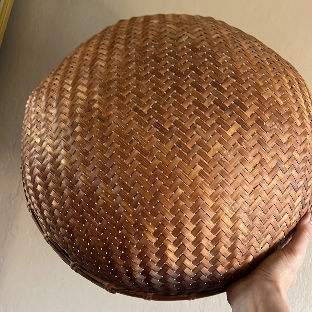 Vintage Rare Bamboo Round Woven Basket 16”